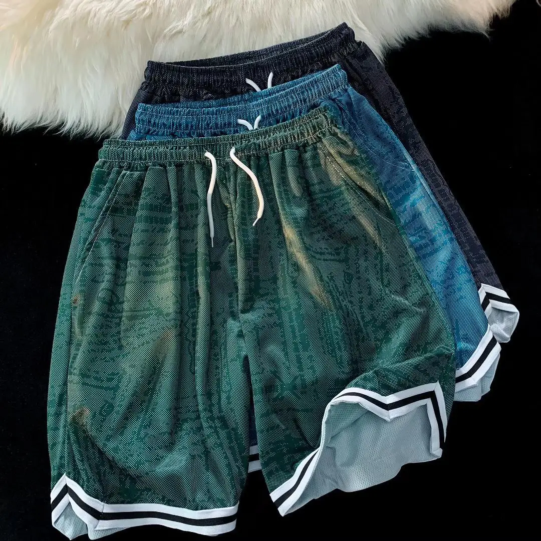 Men's Green Tie-Dye Ice Silk Shorts Summer Wear — feature 4