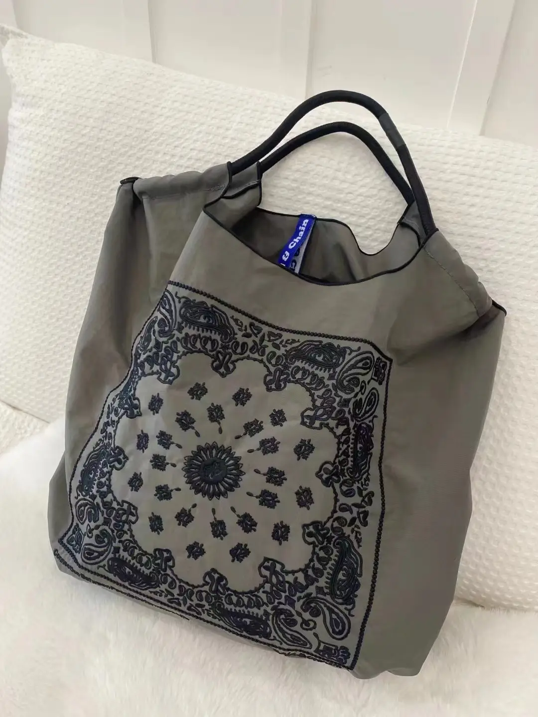 Women's Canvas Embroidered Tote Bag with Mandala Design