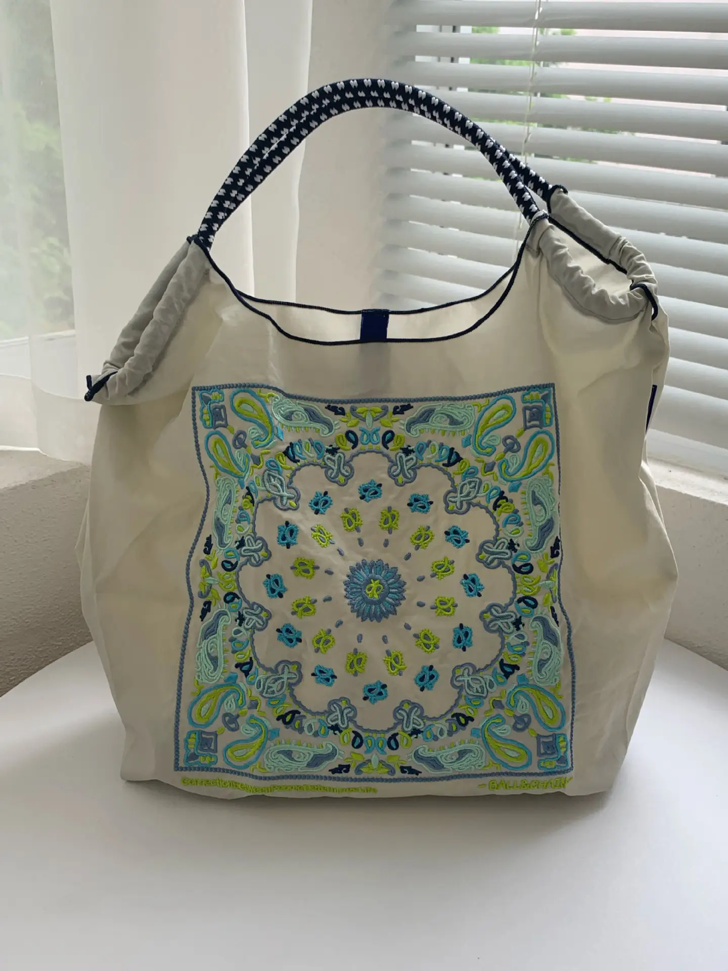 Women's Canvas Embroidered Tote Bag with Mandala Design