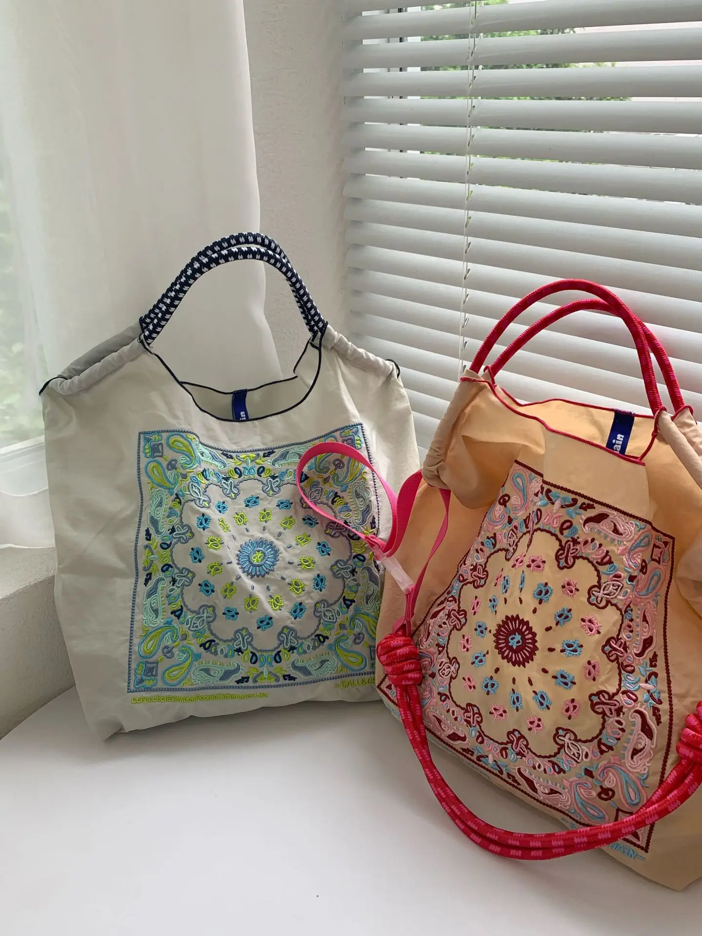 Women's Canvas Embroidered Tote Bag with Mandala Design