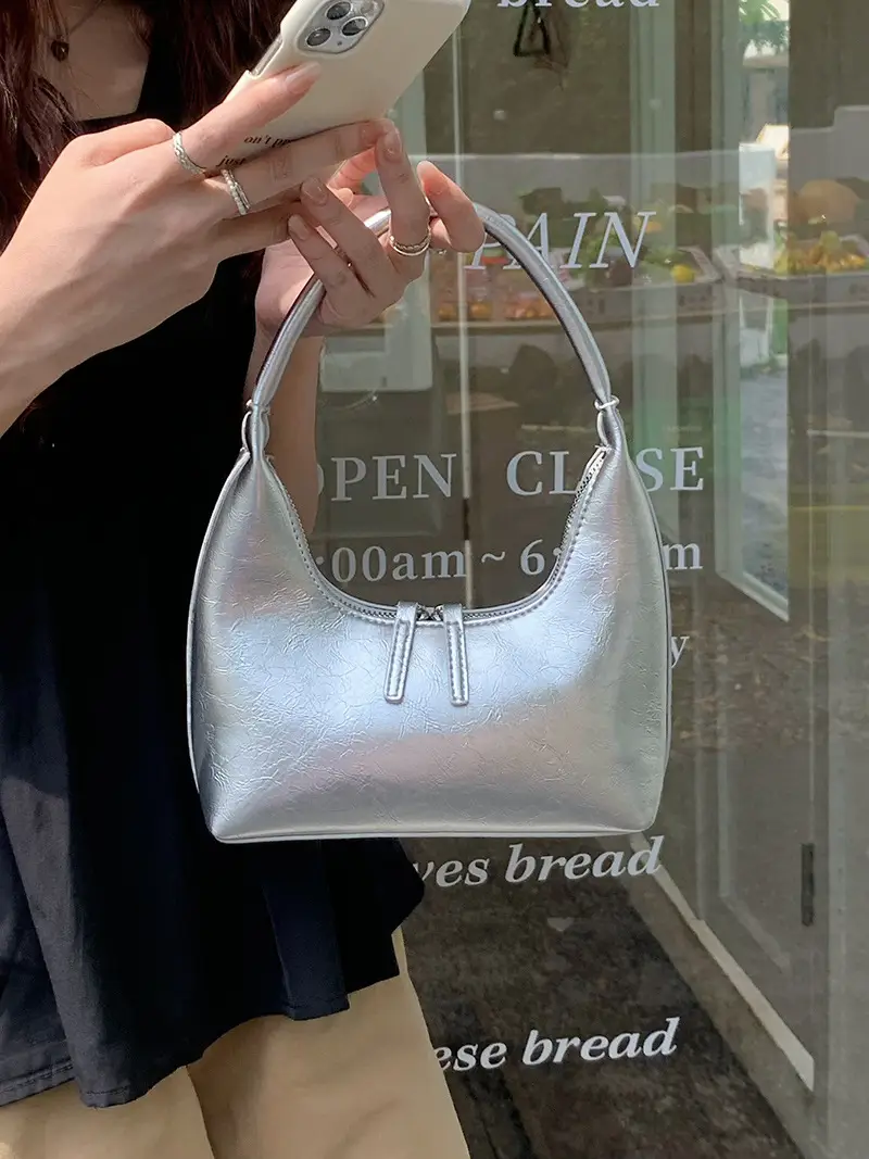 French Silver Texture Shoulder Bag Women Summer Niche - Image 5