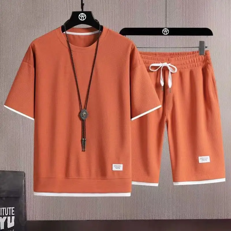 Men Grey Waffle Shorts Set Summer Casual Wear — feature 12