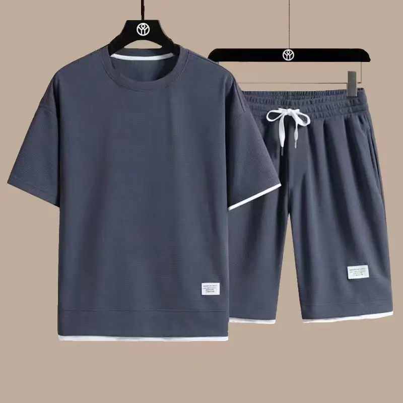 Men Grey Waffle Shorts Set Summer Casual Wear — feature 8