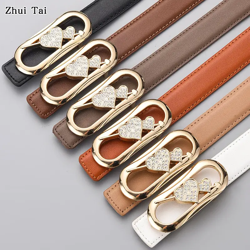 White Heart-Shaped Leather Belt with Gold Buckle - Image 7