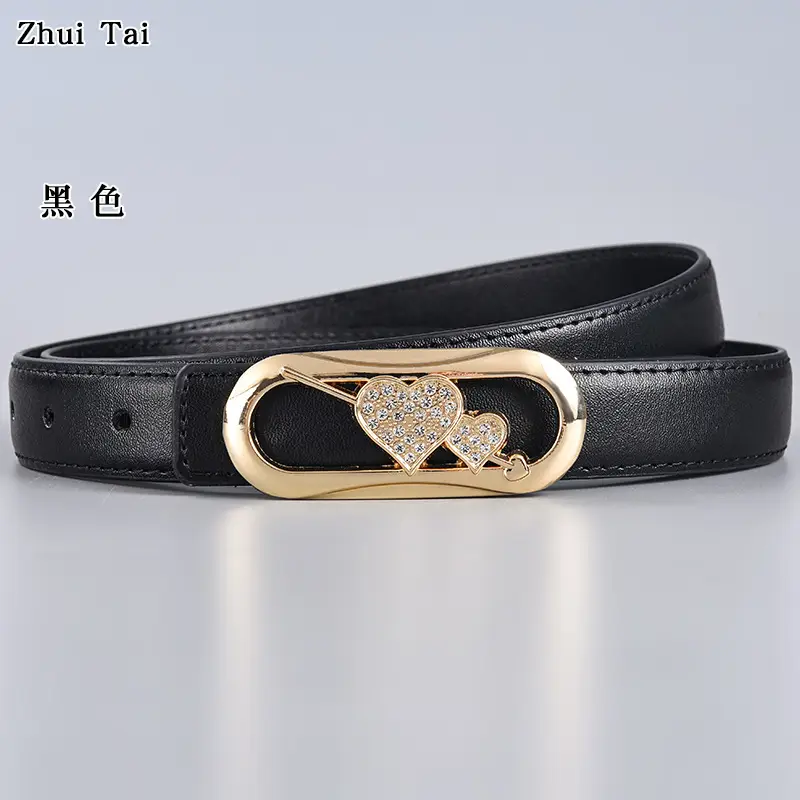 White Heart-Shaped Leather Belt with Gold Buckle - Image 8