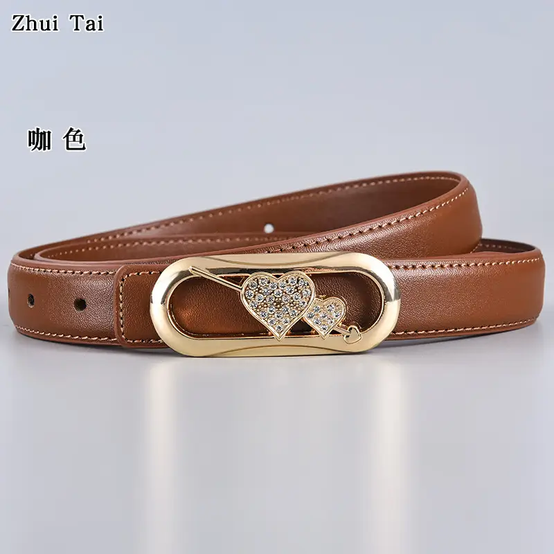 White Heart-Shaped Leather Belt with Gold Buckle - Image 10