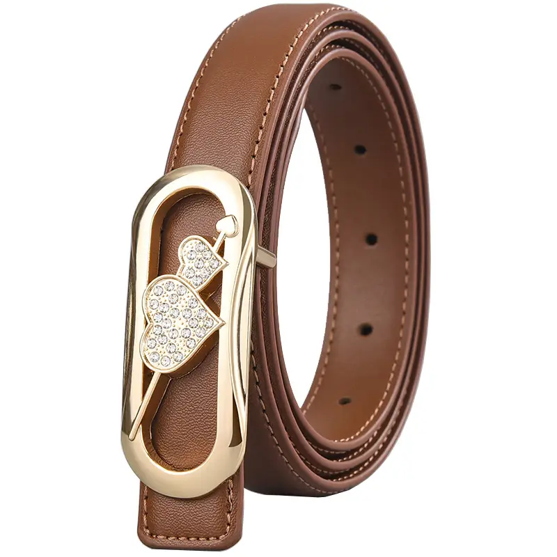 White Heart-Shaped Leather Belt with Gold Buckle - Image 11