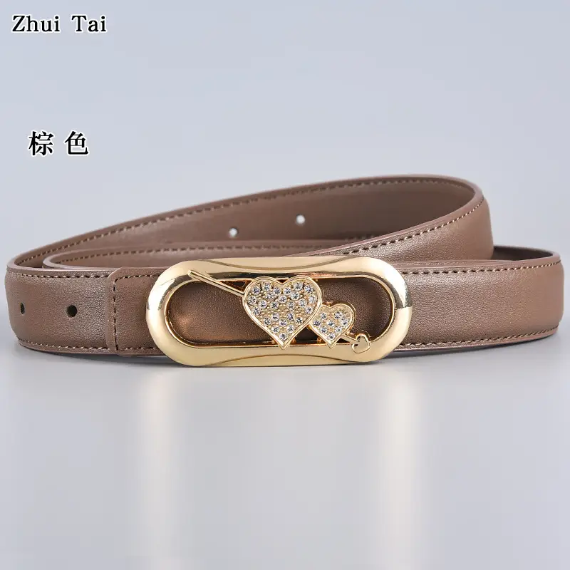 White Heart-Shaped Leather Belt with Gold Buckle - Image 6