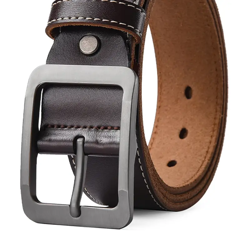 Men's Retro Leather Belt with Silver Buckle β feature 3