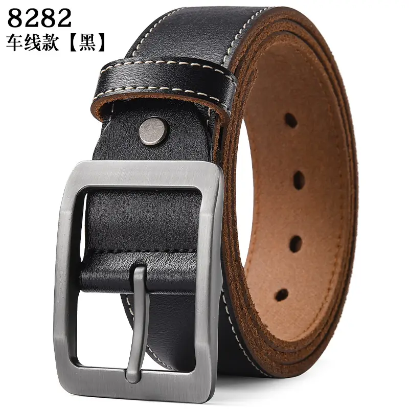 Men's Retro Leather Belt with Silver Buckle