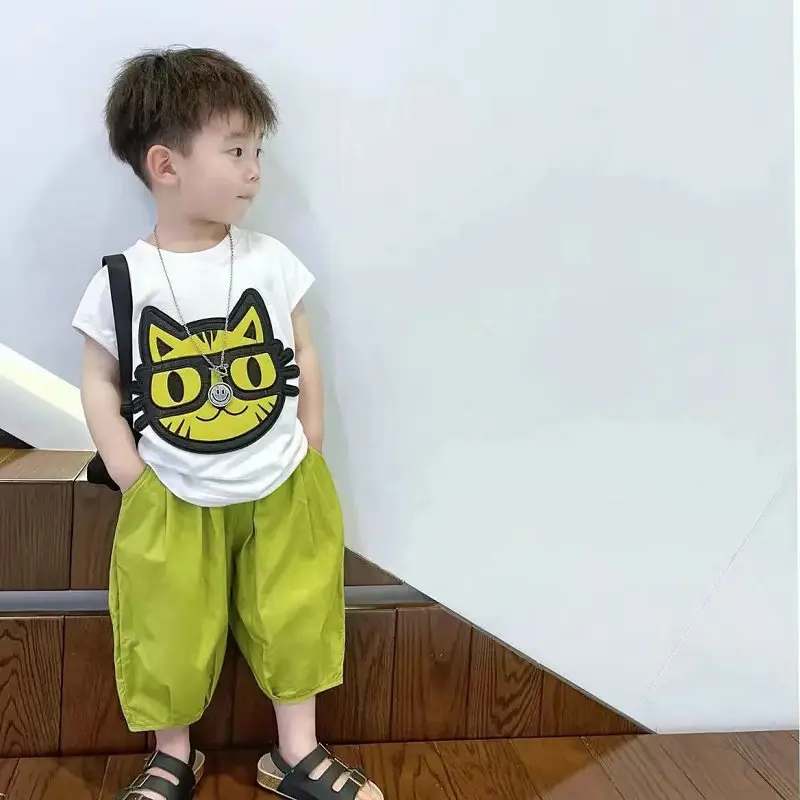 Boys Cartoon Cat T-Shirt Cropped Pants 26 Summer - Image 4