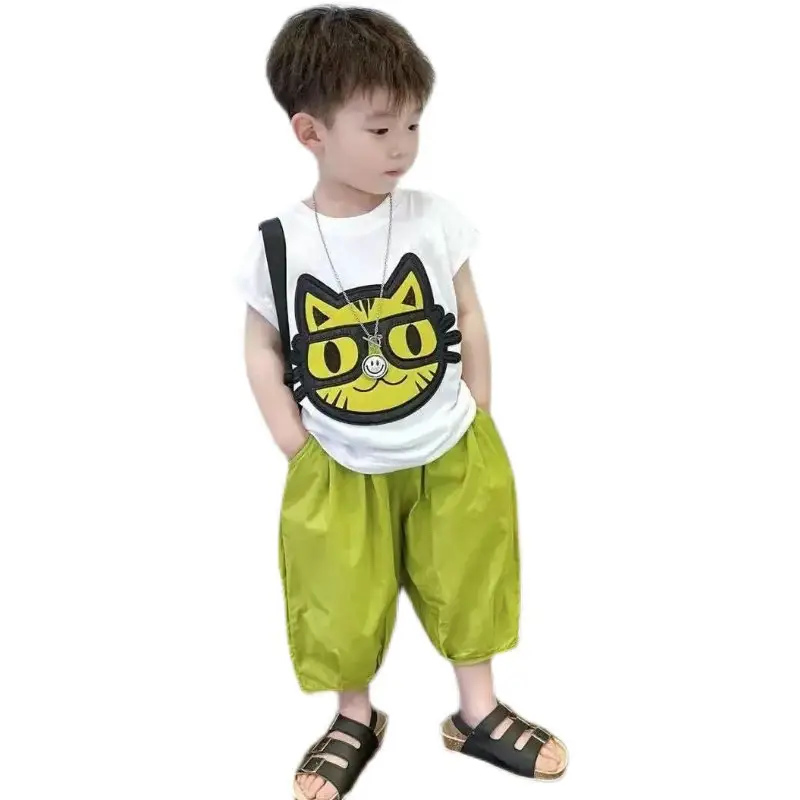 Boys Cartoon Cat T-Shirt Cropped Pants 26 Summer - Image 5