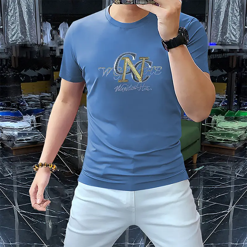 Men's Hot Drilling Letter T-Shirt Yellow European - Image 10