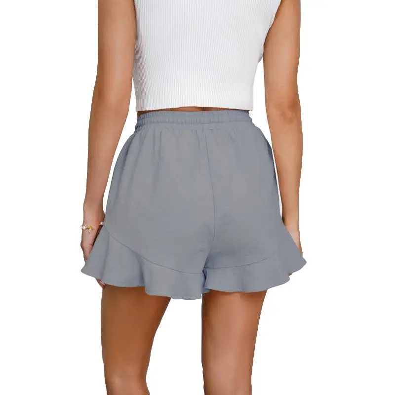 Women Cotton Linen Shorts Ruffled Elastic Waist Drawstring — feature 17