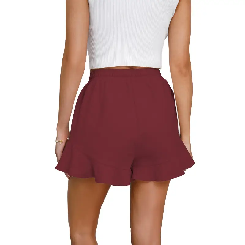 Women Cotton Linen Shorts Ruffled Elastic Waist Drawstring — feature 20