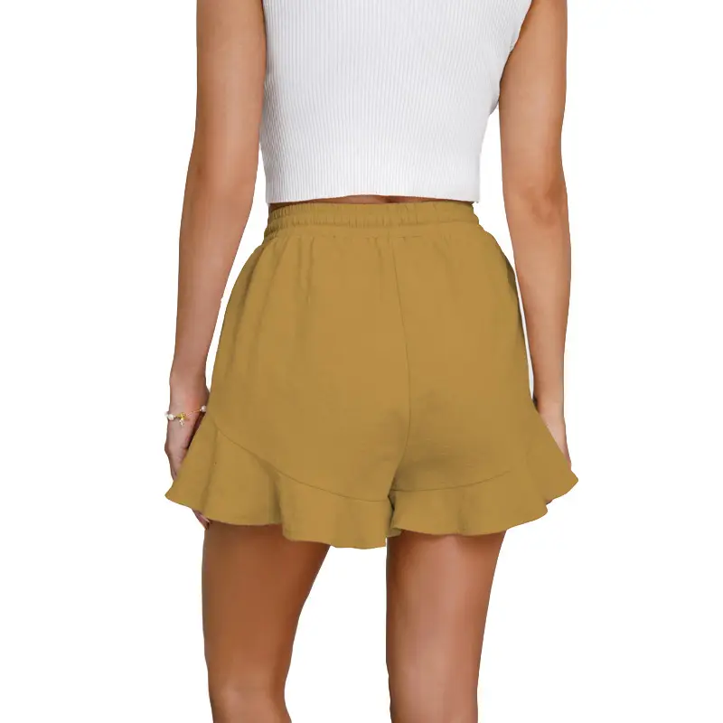 Women Cotton Linen Shorts Ruffled Elastic Waist Drawstring — feature 35