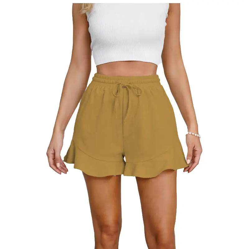 Women Cotton Linen Shorts Ruffled Elastic Waist Drawstring - Image 5