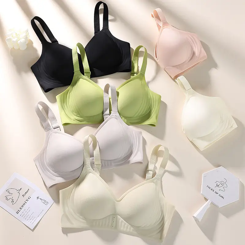 Naked seamless underwear women's jelly soft support breast anti-sagging adjustable non-steel ring ultra-soft thin bra