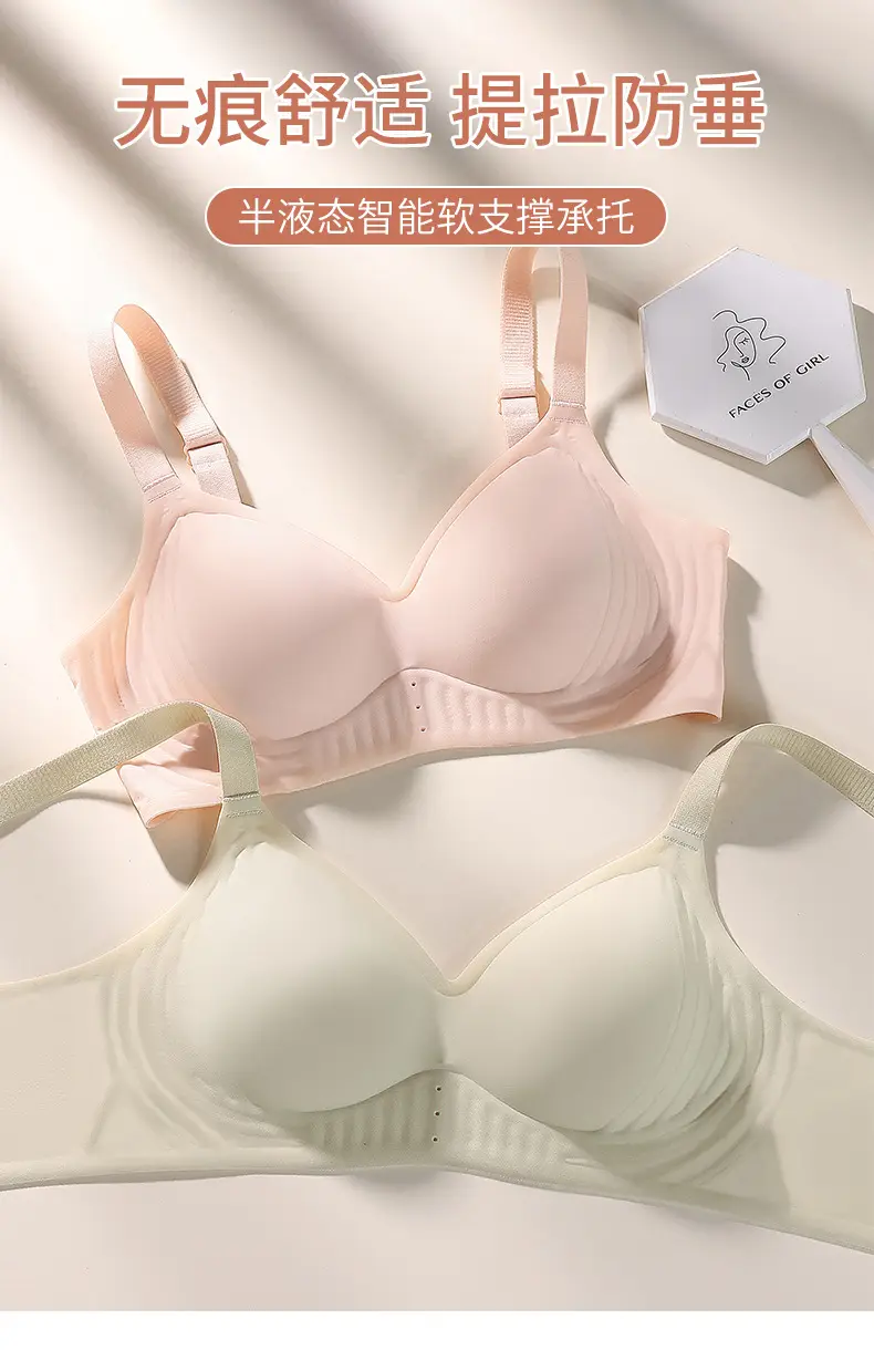 Naked seamless underwear women's jelly soft support breast anti-sagging adjustable non-steel ring ultra-soft thin bra — feature 2