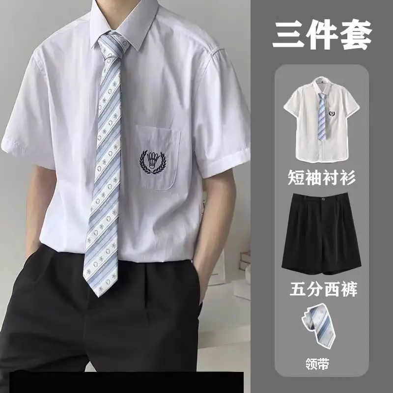 Men Japanese White Short Sleeve College Shirt Summer