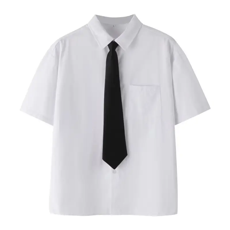 Men Japanese White Short Sleeve College Shirt Summer