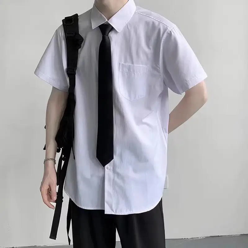 Men Japanese White Short Sleeve College Shirt Summer — feature 4