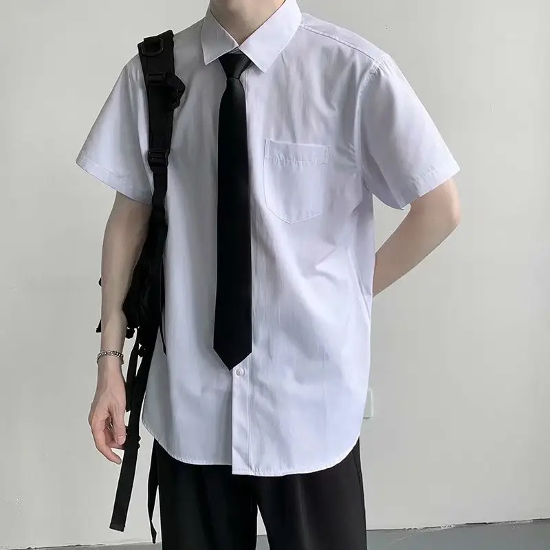 Men Japanese White Short Sleeve College Shirt Summer