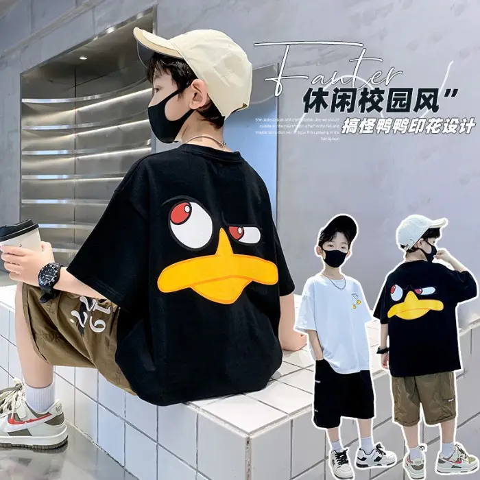 Children Cotton Duck Print T-Shirt Blue 2023 - Image 2