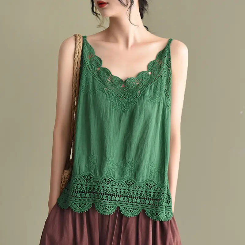 Women's Hollow Embroidered Lace Vest Sleeveless Top - Image 3