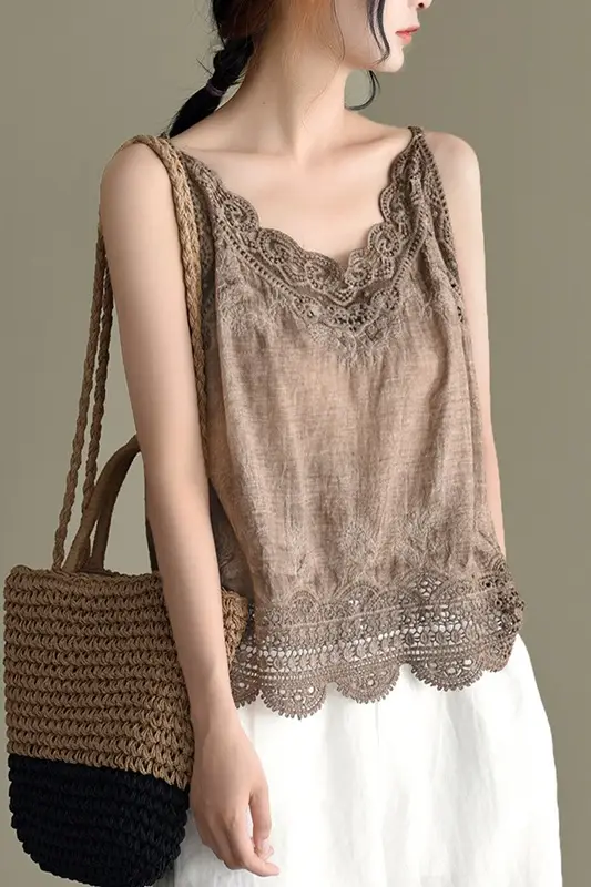 Women's Hollow Embroidered Lace Vest Sleeveless Top - Image 5