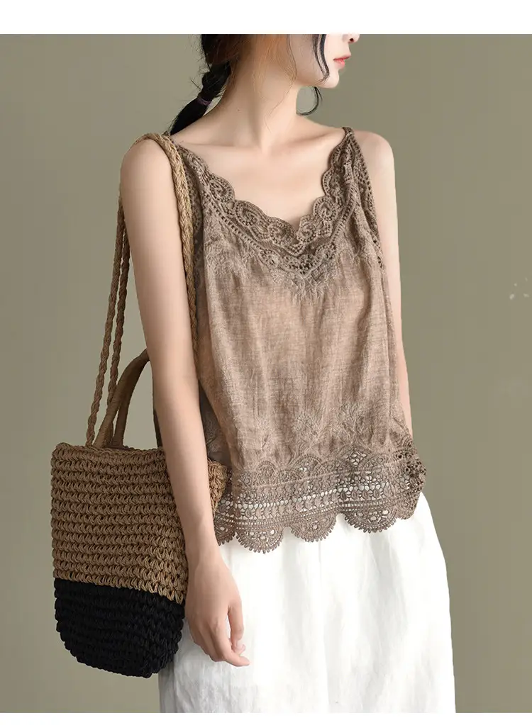 Women's Hollow Embroidered Lace Vest Sleeveless Top — feature 10