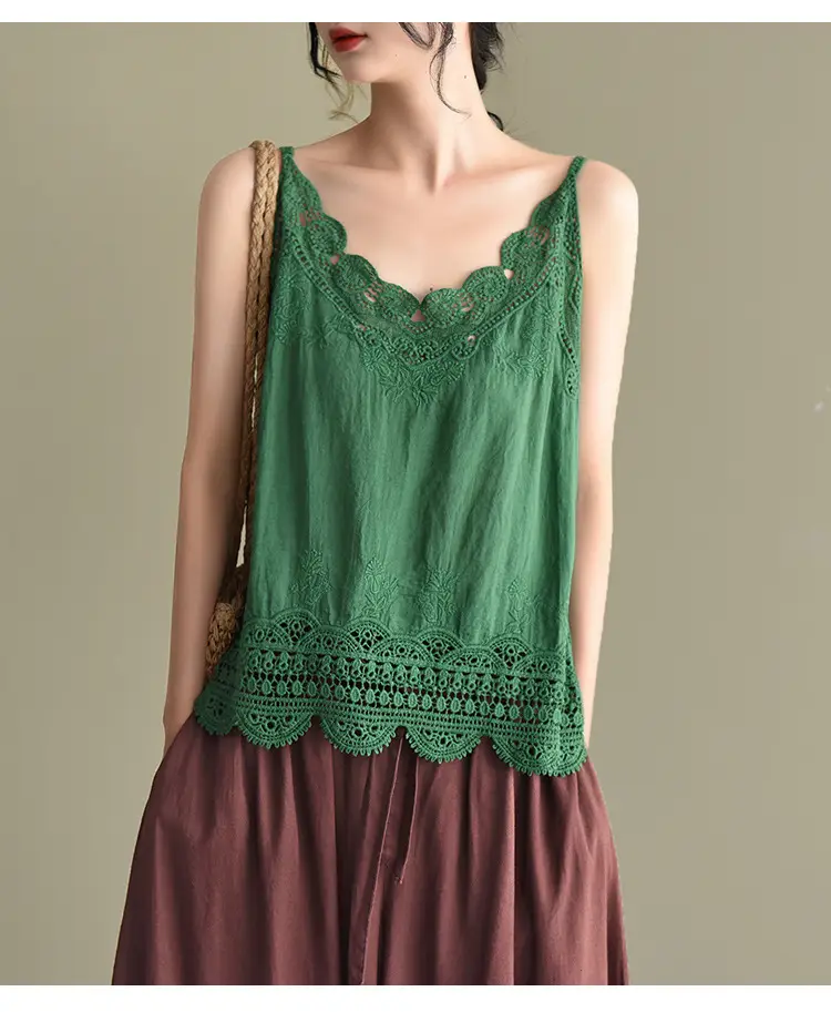 Women's Hollow Embroidered Lace Vest Sleeveless Top — feature 15