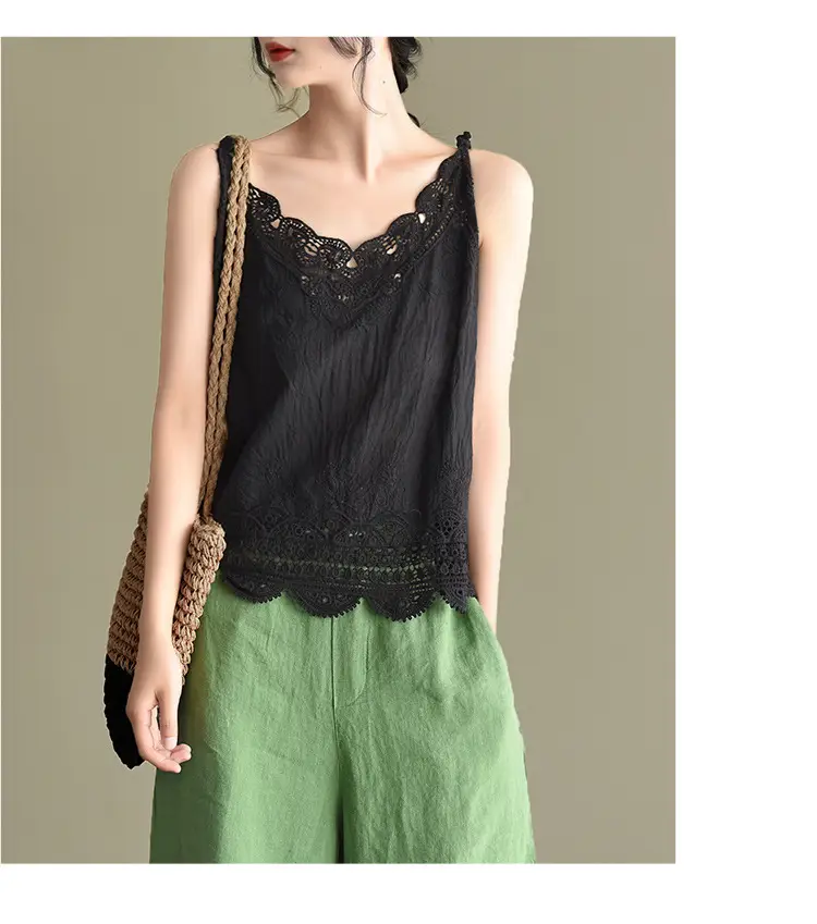 Women's Hollow Embroidered Lace Vest Sleeveless Top — feature 22