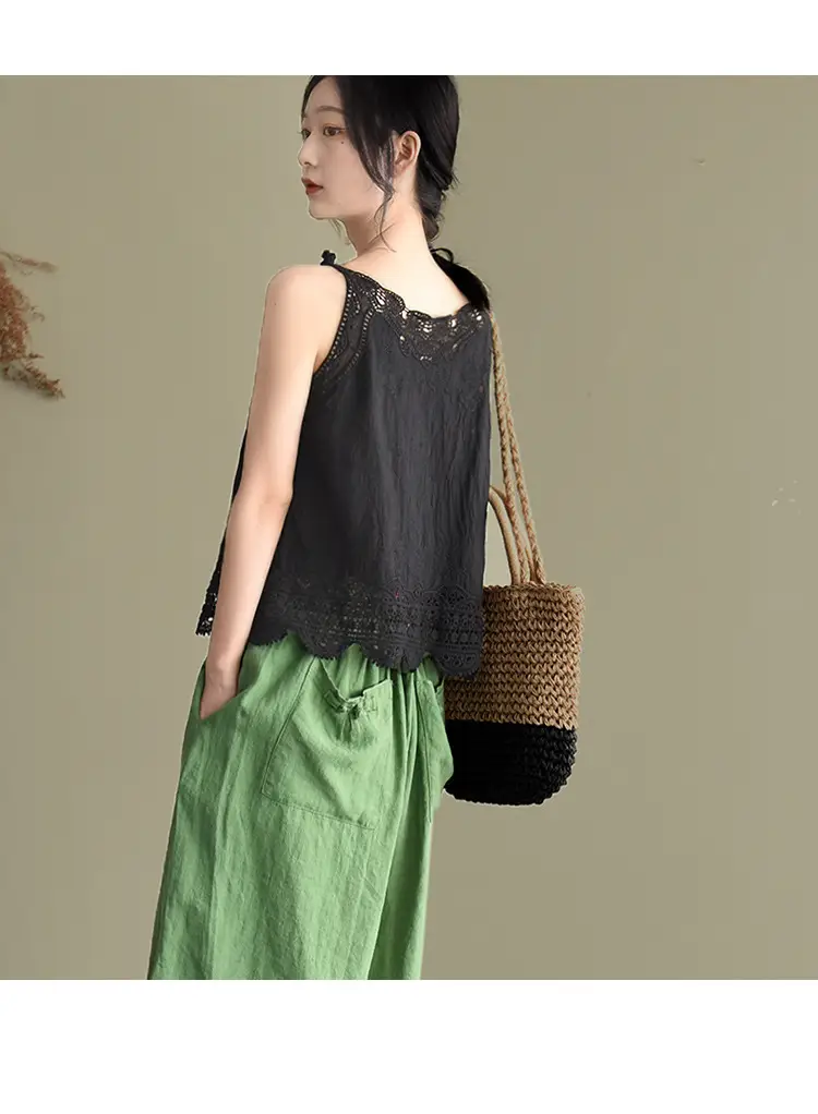 Women's Hollow Embroidered Lace Vest Sleeveless Top — feature 24
