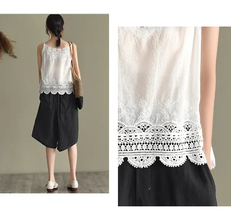 Women's Hollow Embroidered Lace Vest Sleeveless Top — feature 3