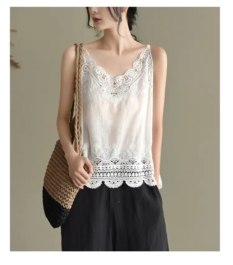 Women's Hollow Embroidered Lace Vest Sleeveless Top — feature 4