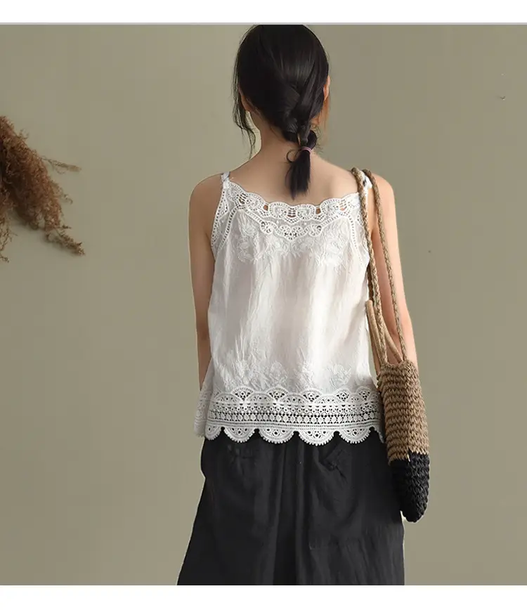 Women's Hollow Embroidered Lace Vest Sleeveless Top — feature 6