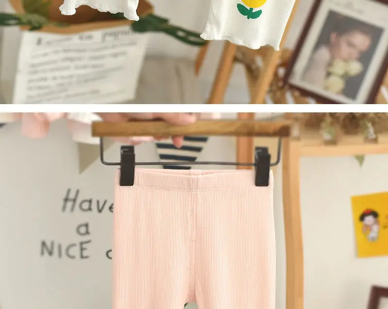 Baby Pink Floral Leggings Slim Fit Girls Capri Pants — feature 10