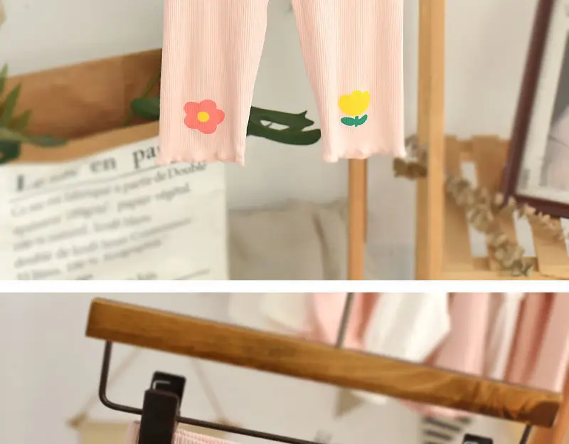 Baby Pink Floral Leggings Slim Fit Girls Capri Pants — feature 11