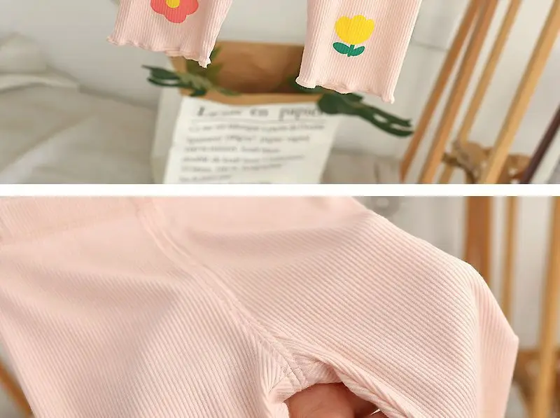 Baby Pink Floral Leggings Slim Fit Girls Capri Pants — feature 13