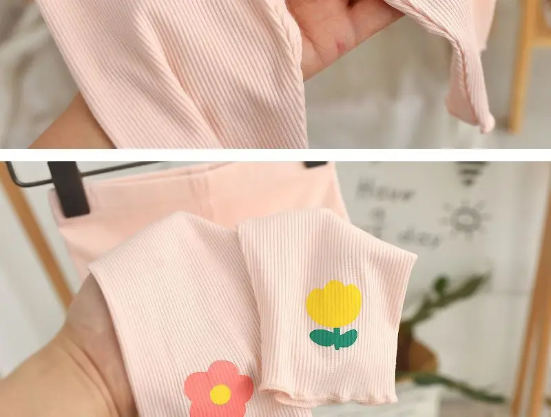 Baby Pink Floral Leggings Slim Fit Girls Capri Pants — feature 14
