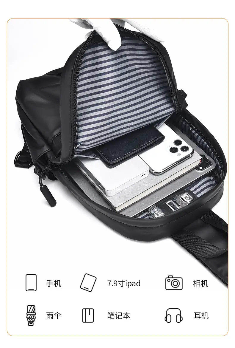 Men's Water-Proof Crossbody Bag with Striped Interior — feature 10