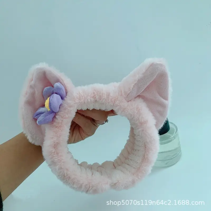 Girl's Plush Bear Ears Headband with Flower Decor