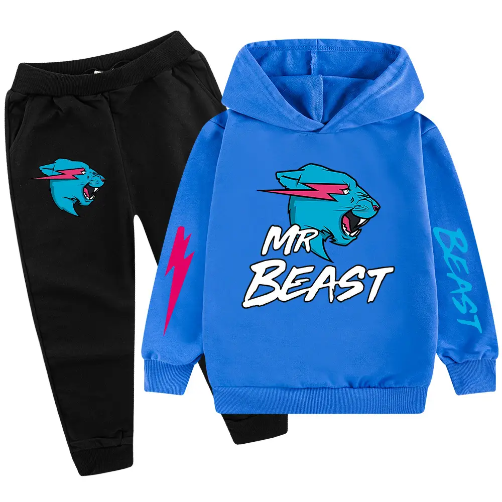 Kids Hoodie Sweatshirt Set Green Black Mr Beast Cartoon - Image 2