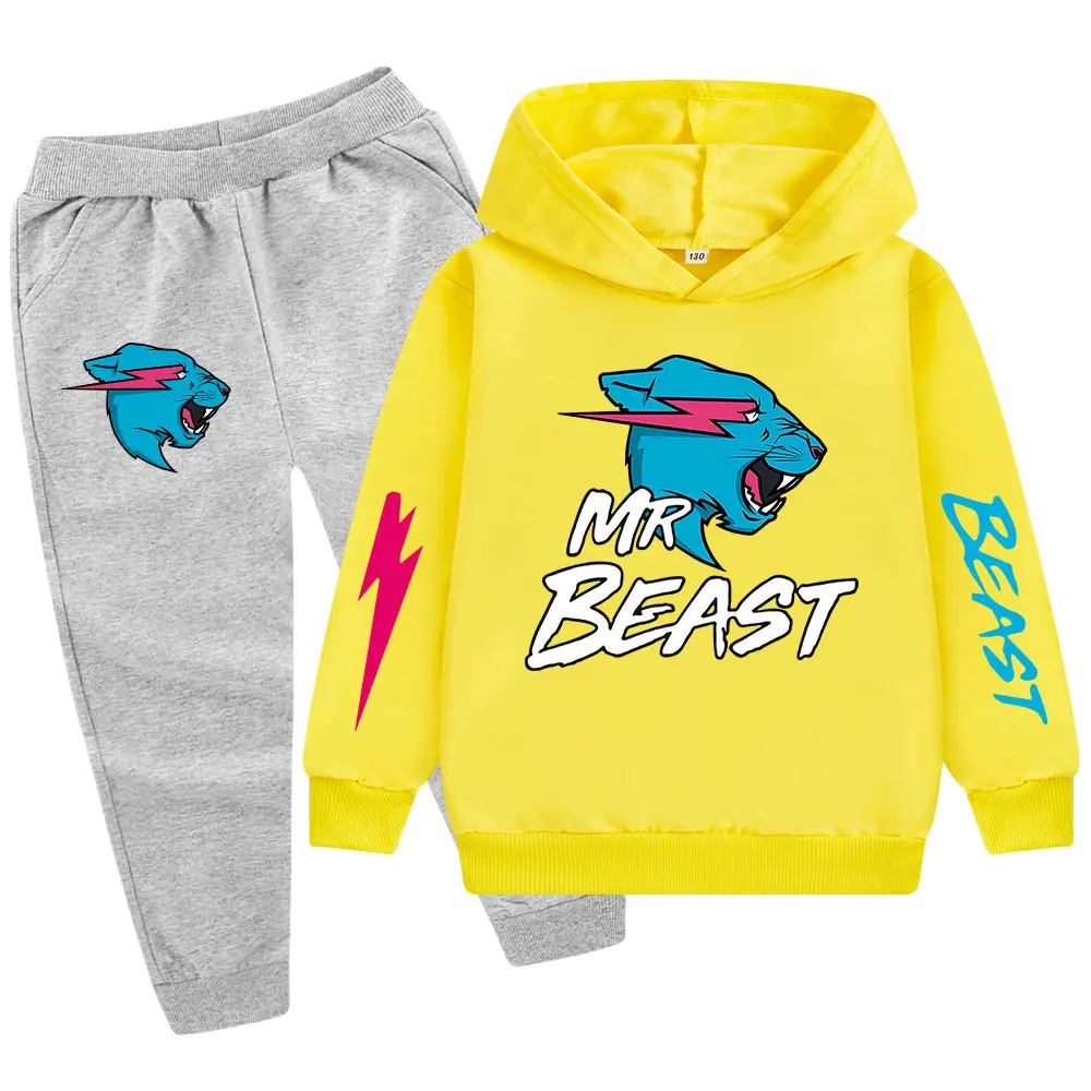 Kids Hoodie Sweatshirt Set Green Black Mr Beast Cartoon - Image 15