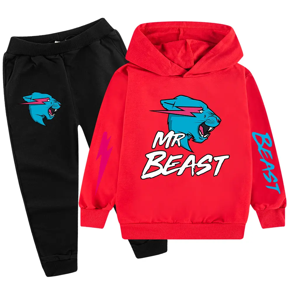 Kids Hoodie Sweatshirt Set Green Black Mr Beast Cartoon - Image 3
