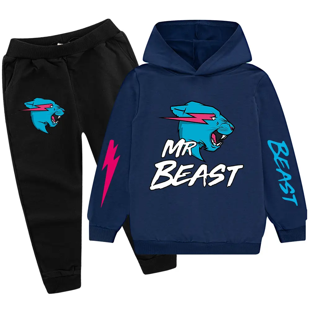 Kids Hoodie Sweatshirt Set Green Black Mr Beast Cartoon - Image 4