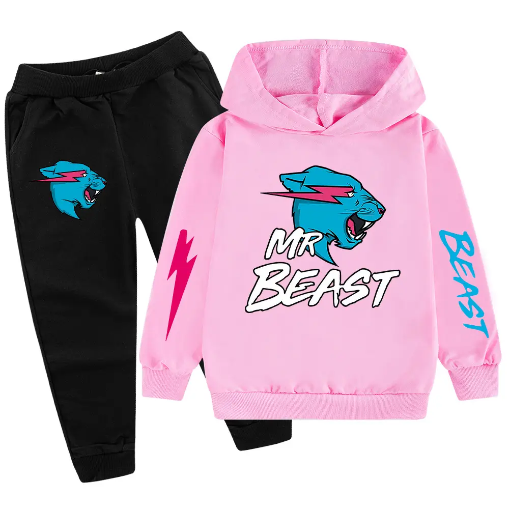 Kids Hoodie Sweatshirt Set Green Black Mr Beast Cartoon - Image 5