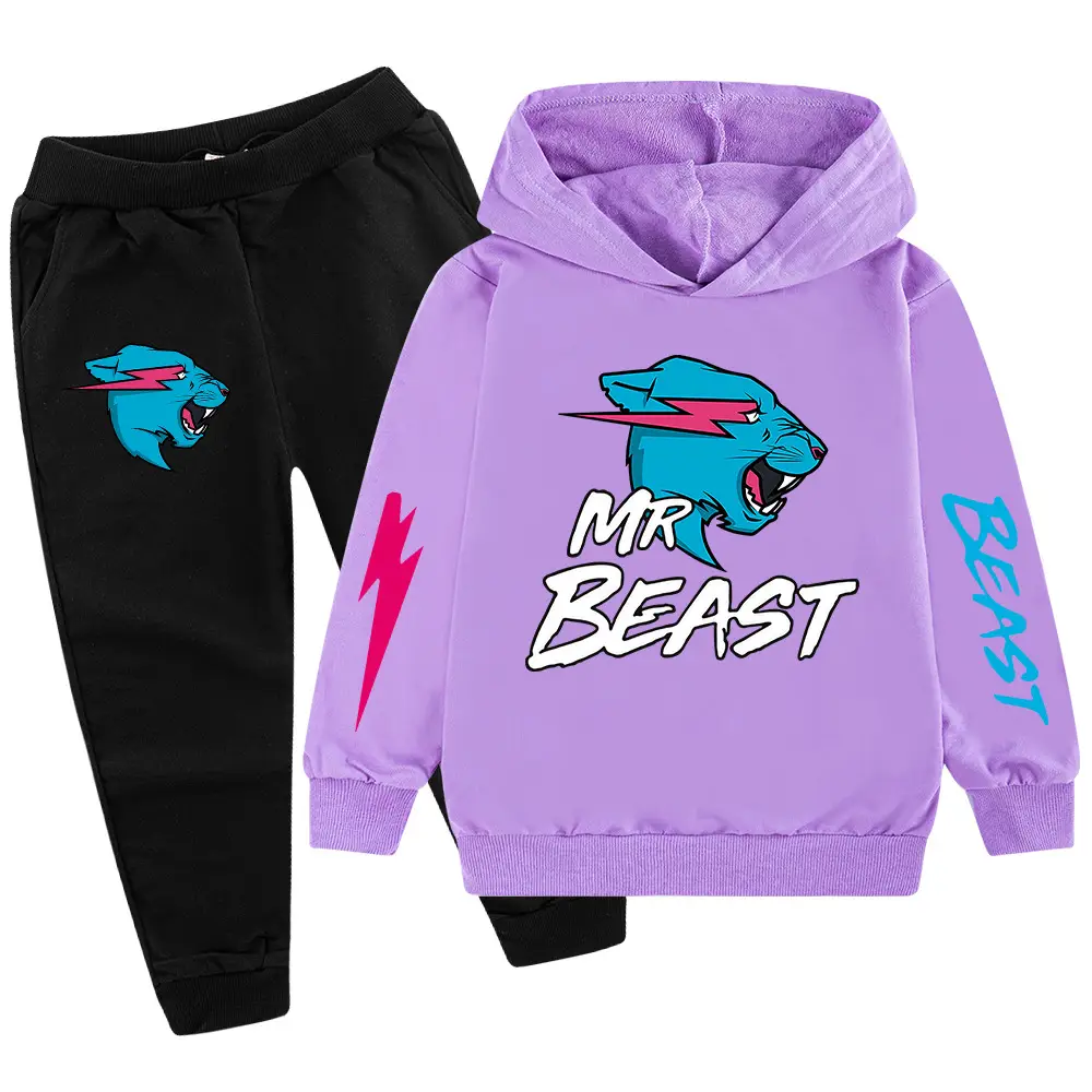 Kids Hoodie Sweatshirt Set Green Black Mr Beast Cartoon - Image 6