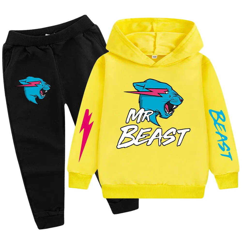 Kids Hoodie Sweatshirt Set Green Black Mr Beast Cartoon - Image 7